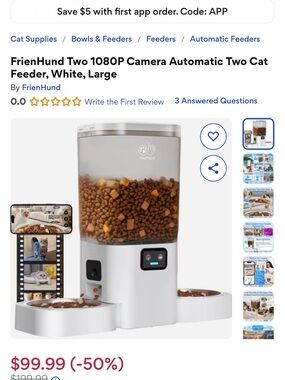 Smart feeder with 2 bowls and 2 cameras 1080P Automatic Cat Feeder - Large